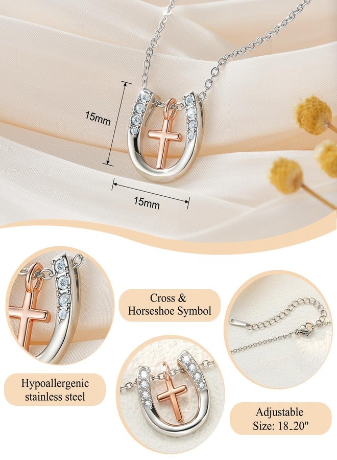 Shonyin Cross Horseshoe Necklace for Girls Women Teen Girl gifts Trendy Stuff Sister in Christ Christian Baptism Gifts for Girl Confirmation Religious 11 13 12 14 16 Year Old Birthday Back to School Christmas Teenage Girl Jewelry Gift - Image 3